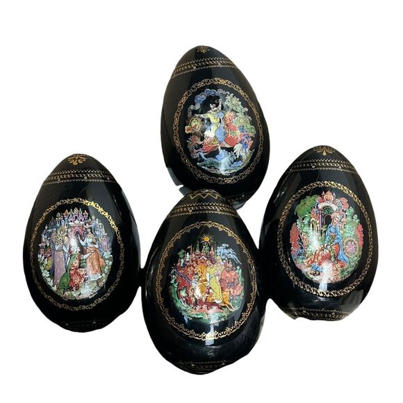 Masters of Palekh Russian Porcelain Egg Ruslan & Ludmilla Fairy Tale Set Of 4 - Picture 4 of 16